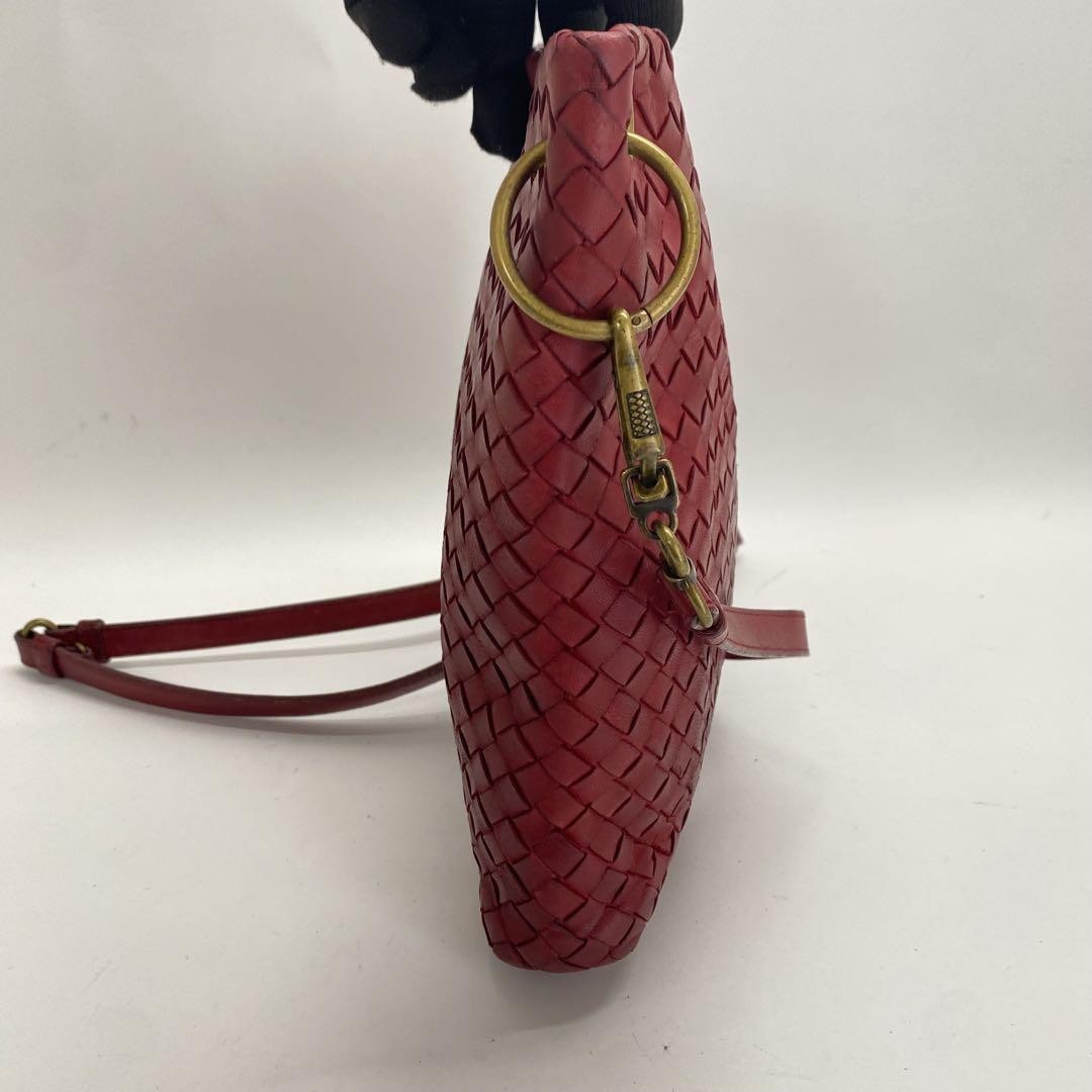 BOTTEGA VENETA Shoulder Bag Purse Intrecciato Red Authentic