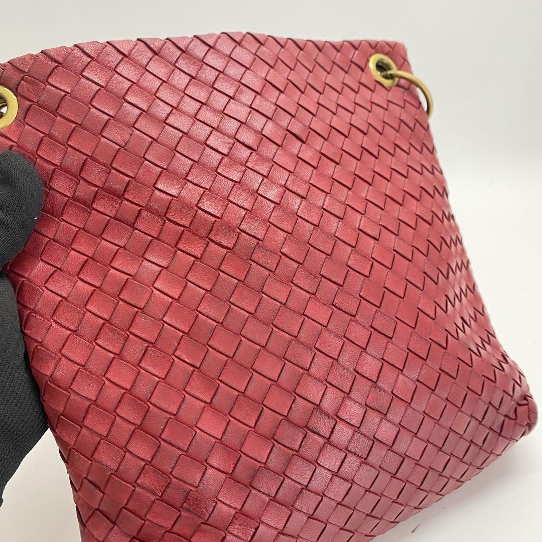 BOTTEGA VENETA Shoulder Bag Purse Intrecciato Red Authentic