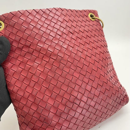 BOTTEGA VENETA Shoulder Bag Purse Intrecciato Red Authentic