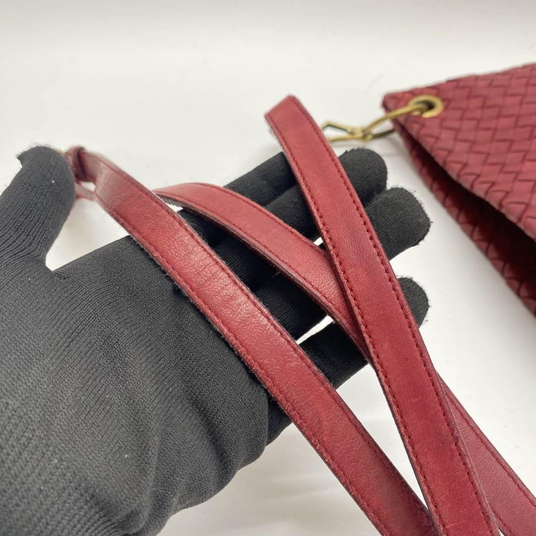 BOTTEGA VENETA Shoulder Bag Purse Intrecciato Red Authentic
