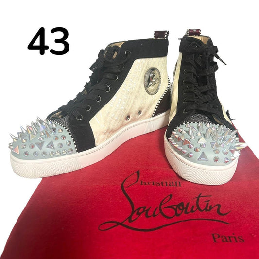 Christian Louboutin Sneakers Shoes High-cut Studs EU 43 US 10 White Black Auth