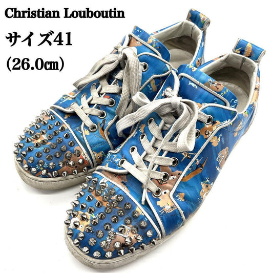 Christian Louboutin Sneakers Shoes Low-Cut Studs EU 41 US 8 Blue Authentic