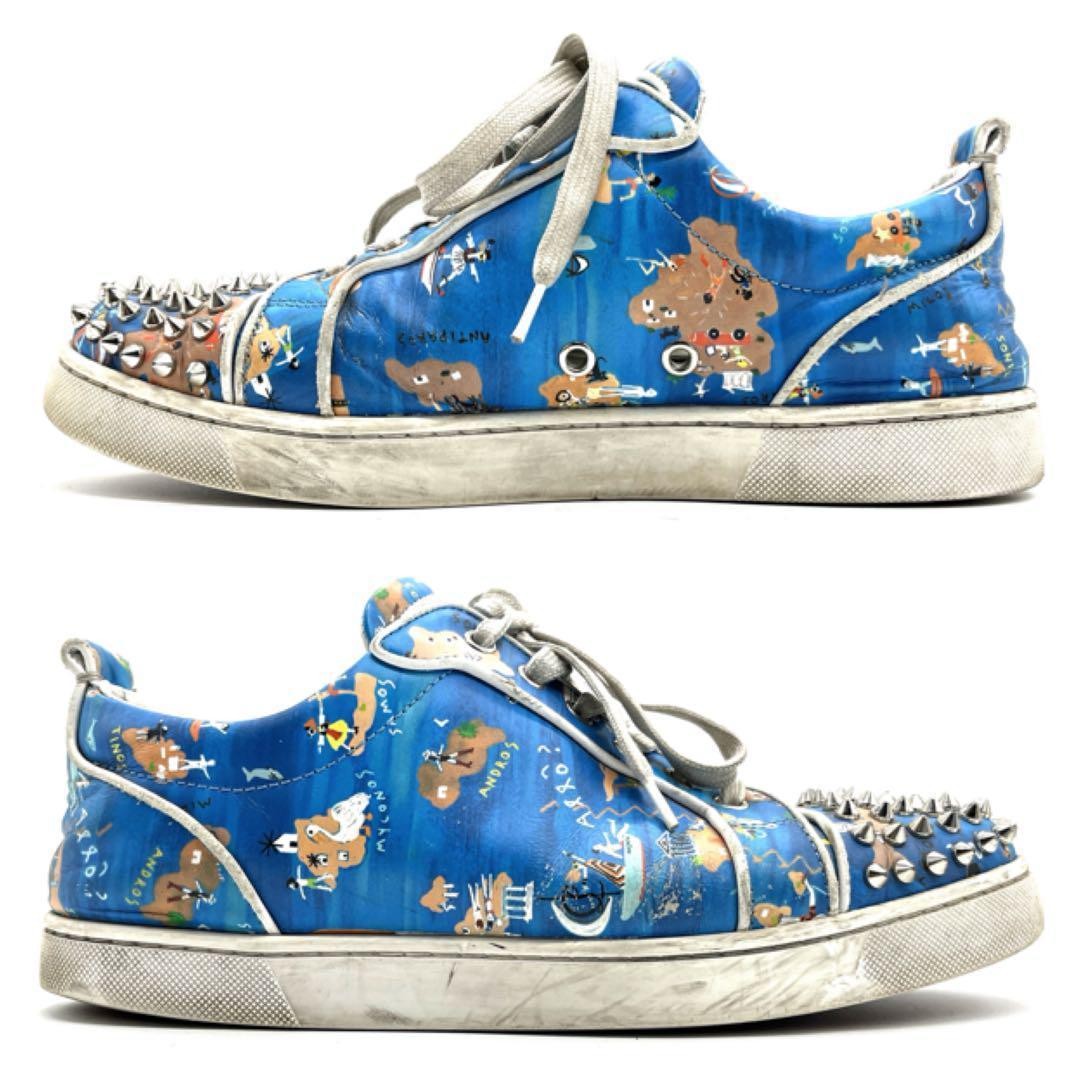 Christian Louboutin Sneakers Shoes Low-Cut Studs EU 41 US 8 Blue Authentic