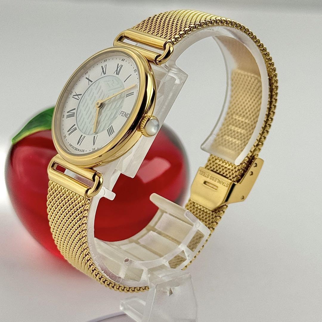 FENDI Quartz Watch Wristwatch Logo White Gold Women's Authentic