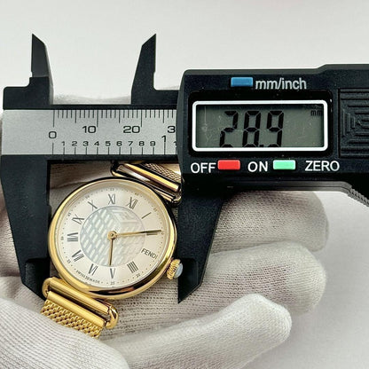 FENDI Quartz Watch Wristwatch Logo White Gold Women's Authentic