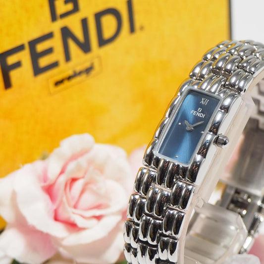 FENDI 660L Quartz Watch Wristwatch FF Logo Navy Silver Women's Authentic