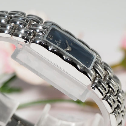 FENDI 660L Quartz Watch Wristwatch FF Logo Navy Silver Women's Authentic