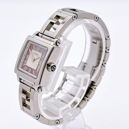 FENDI 60500L Quartz Watch Wristwatch Logo Pink Silver Women's Authentic