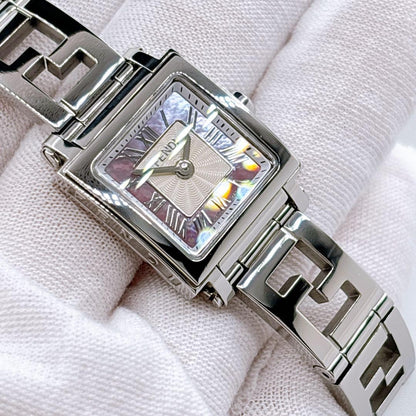 FENDI 60500L Quartz Watch Wristwatch Logo Pink Silver Women's Authentic