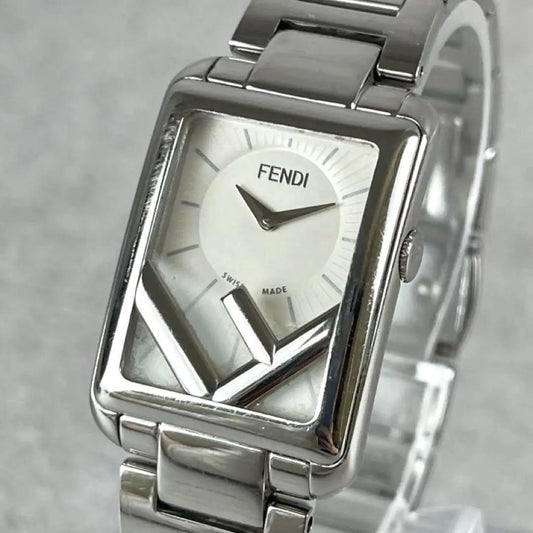 FENDI Run Away Rectangle Quartz Watch Wristwatch Logo Silver Women's Authentic