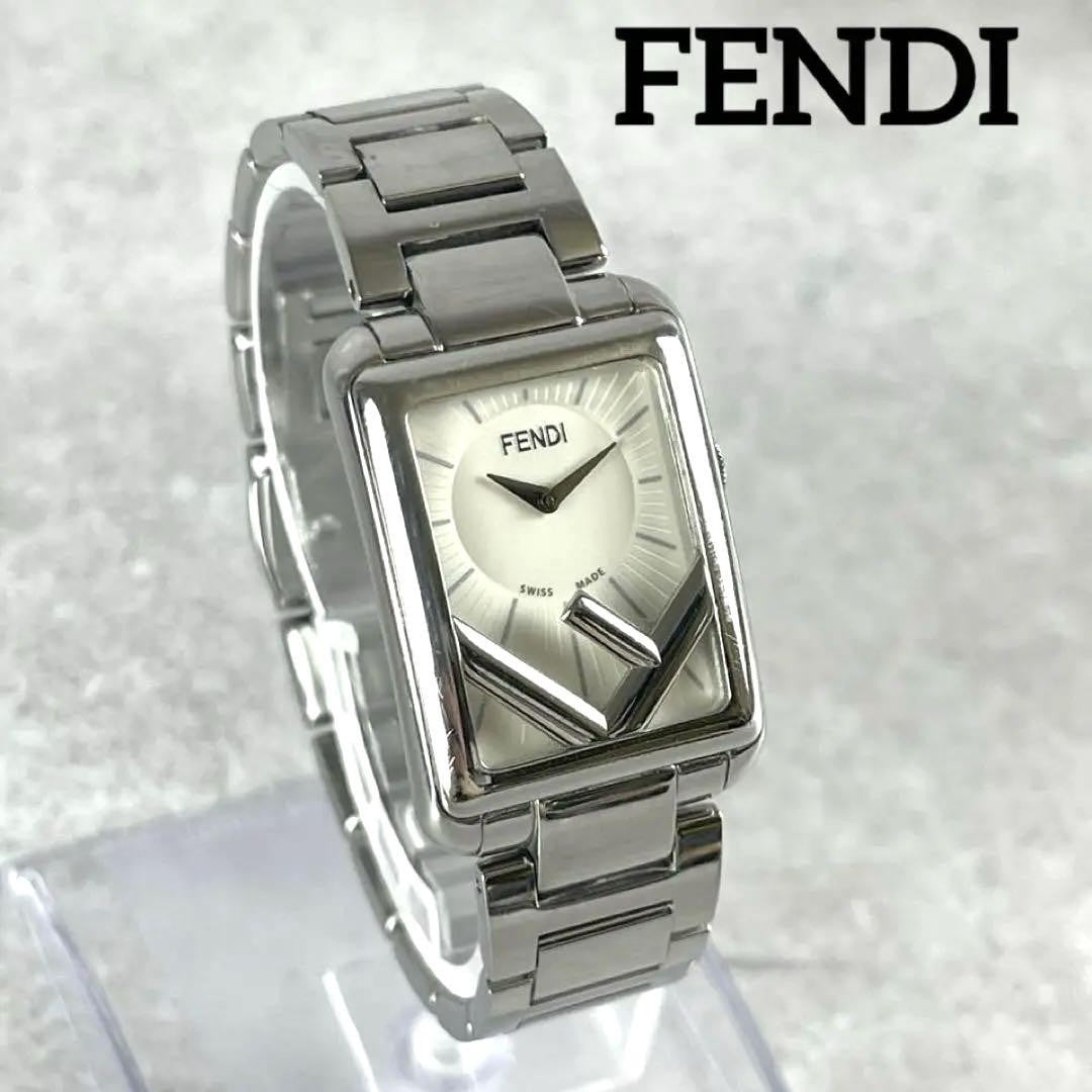 FENDI Run Away Rectangle Quartz Watch Wristwatch Logo Silver Women's Authentic