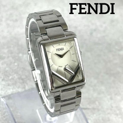 FENDI Run Away Rectangle Quartz Watch Wristwatch Logo Silver Women's Authentic