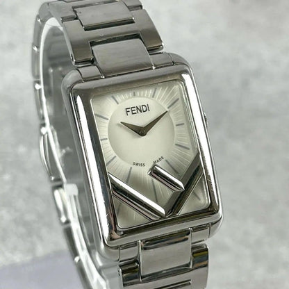 FENDI Run Away Rectangle Quartz Watch Wristwatch Logo Silver Women's Authentic