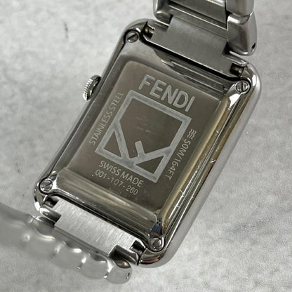 FENDI Run Away Rectangle Quartz Watch Wristwatch Logo Silver Women's Authentic
