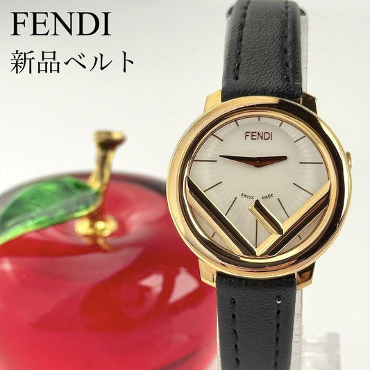 FENDI Quartz Watch Wristwatch F Logo Black Silver Women's Authentic