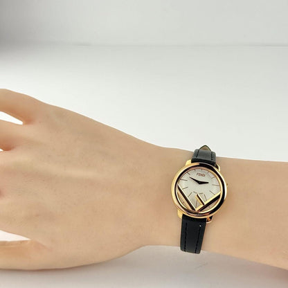 FENDI Quartz Watch Wristwatch F Logo Black Silver Women's Authentic