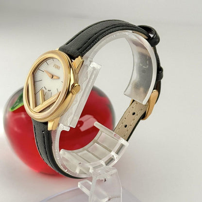 FENDI Quartz Watch Wristwatch F Logo Black Silver Women's Authentic
