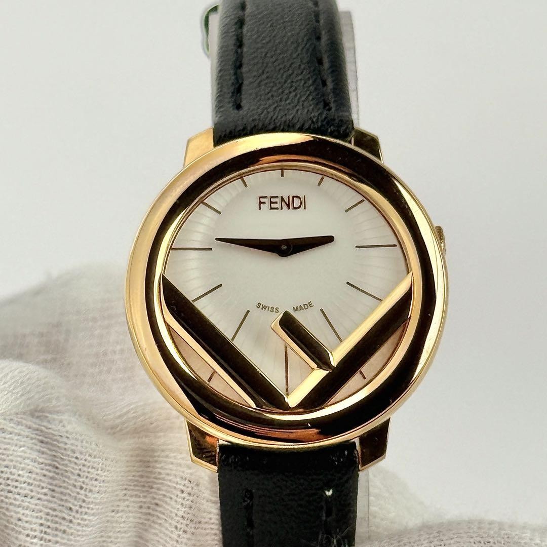 FENDI Quartz Watch Wristwatch F Logo Black Silver Women's Authentic