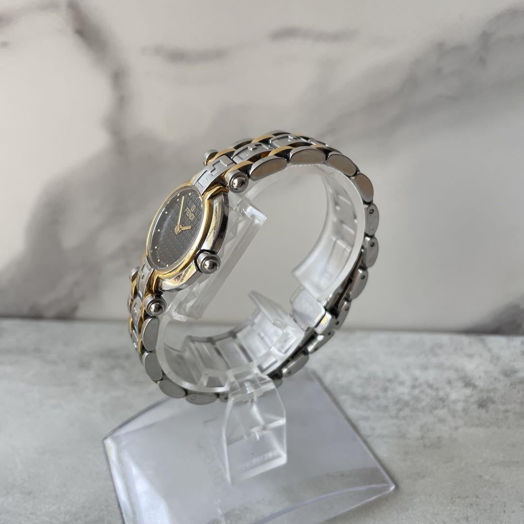 FENDI 760L Quartz Watch Wristwatch FF Zucca Logo Gold Silver Women's Authentic