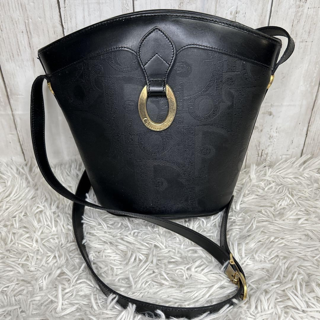 Christian Dior Shoulder Bag Purse Trotter PVC Leather Black Authentic
