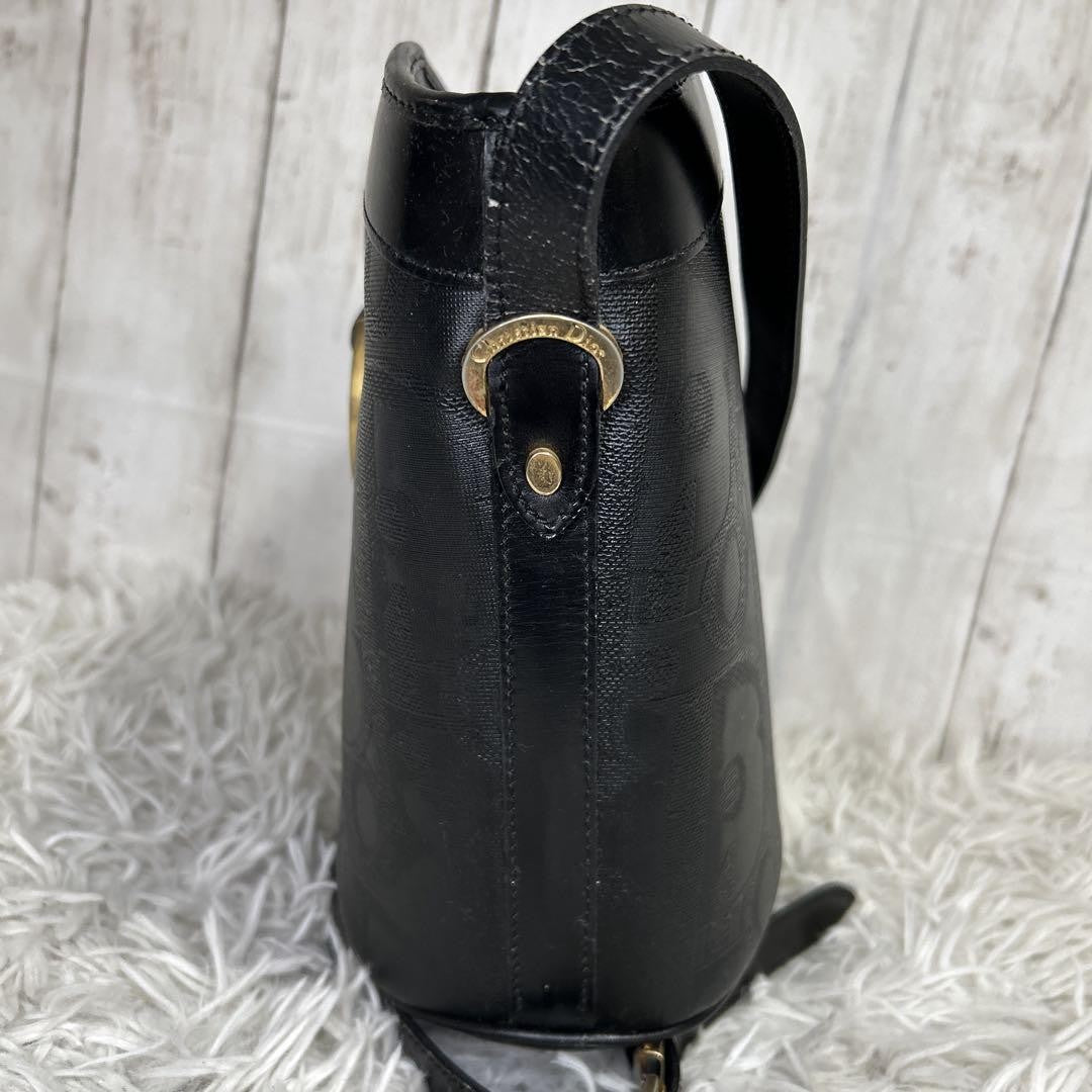 Christian Dior Shoulder Bag Purse Trotter PVC Leather Black Authentic