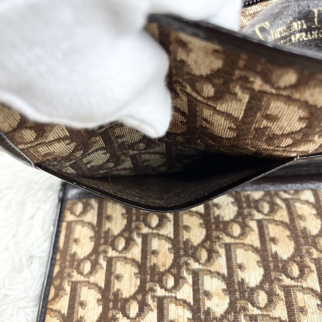 Christian Dior Clutch Bag Second Bag Trotter Canvas Leather Beige Dark Brown