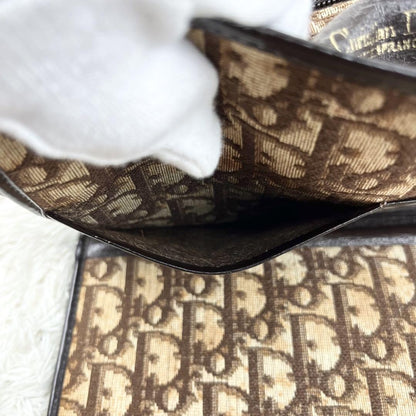 Christian Dior Clutch Bag Second Bag Trotter Canvas Leather Beige Dark Brown