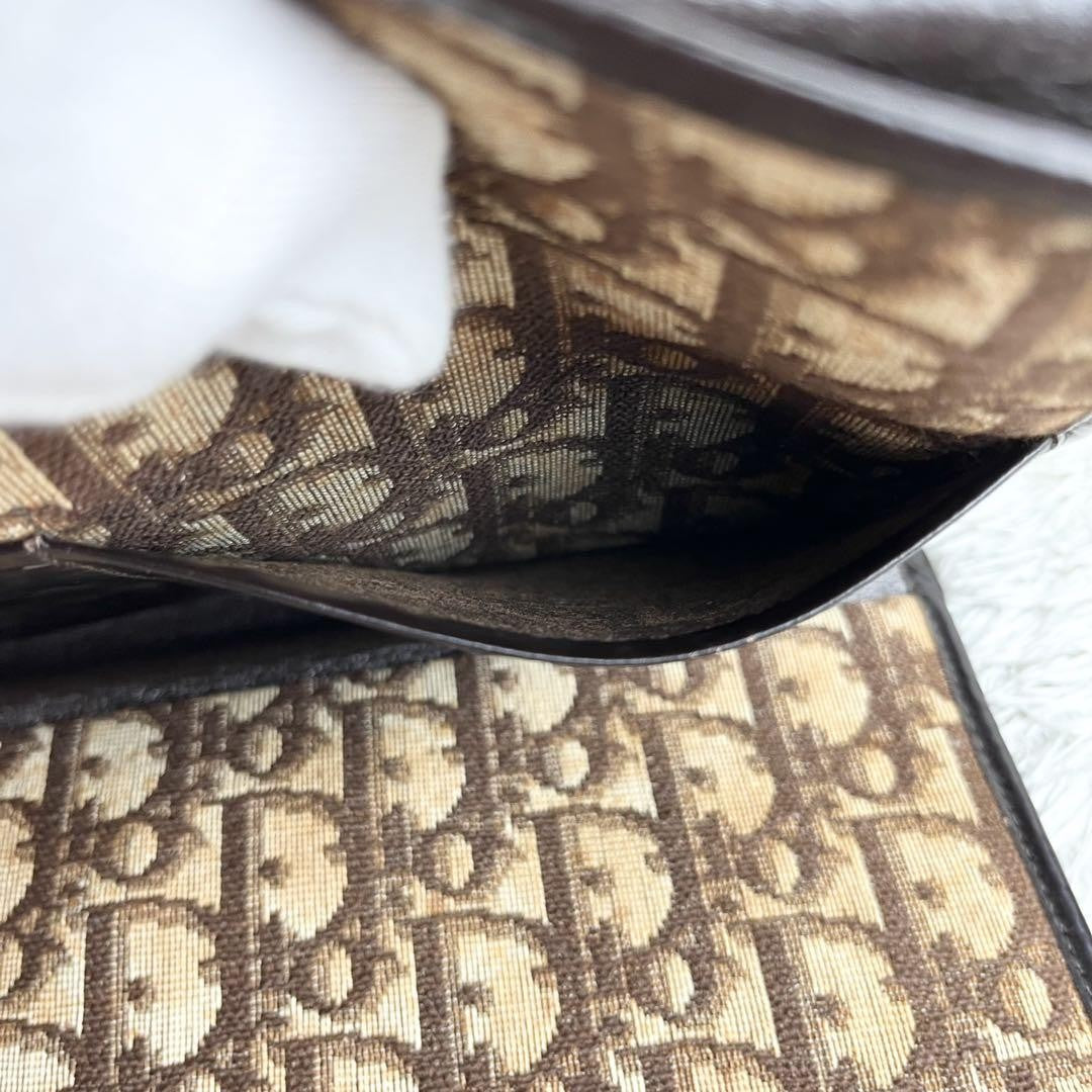 Christian Dior Clutch Bag Second Bag Trotter Canvas Leather Beige Dark Brown