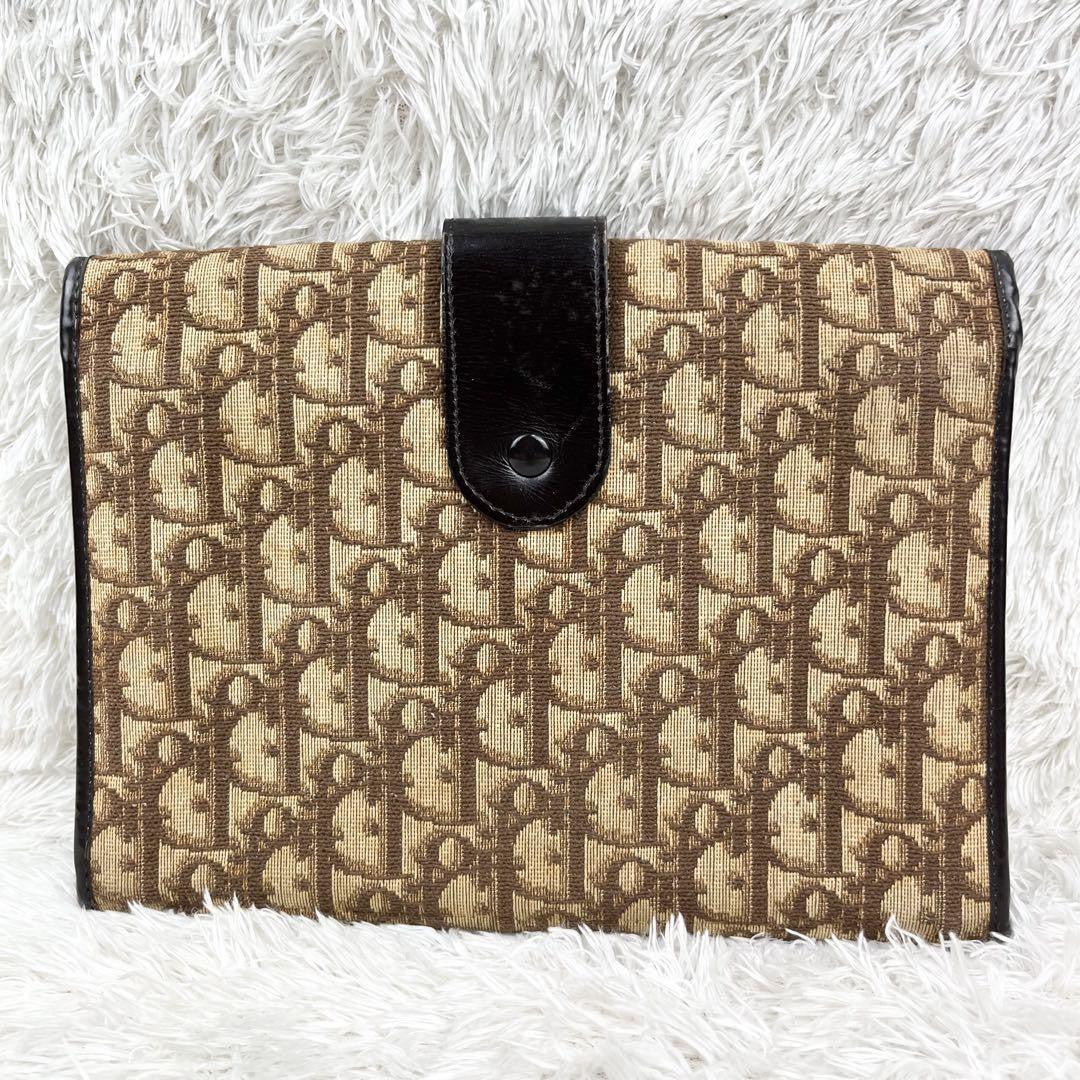 Christian Dior Clutch Bag Second Bag Trotter Canvas Leather Beige Dark Brown