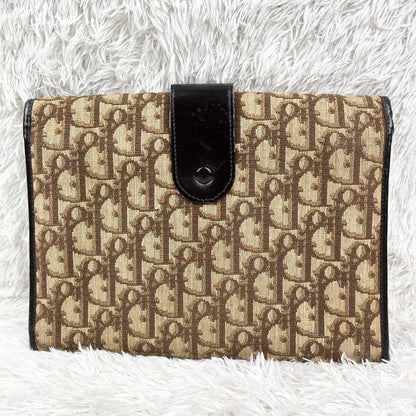 Christian Dior Clutch Bag Second Bag Trotter Canvas Leather Beige Dark Brown
