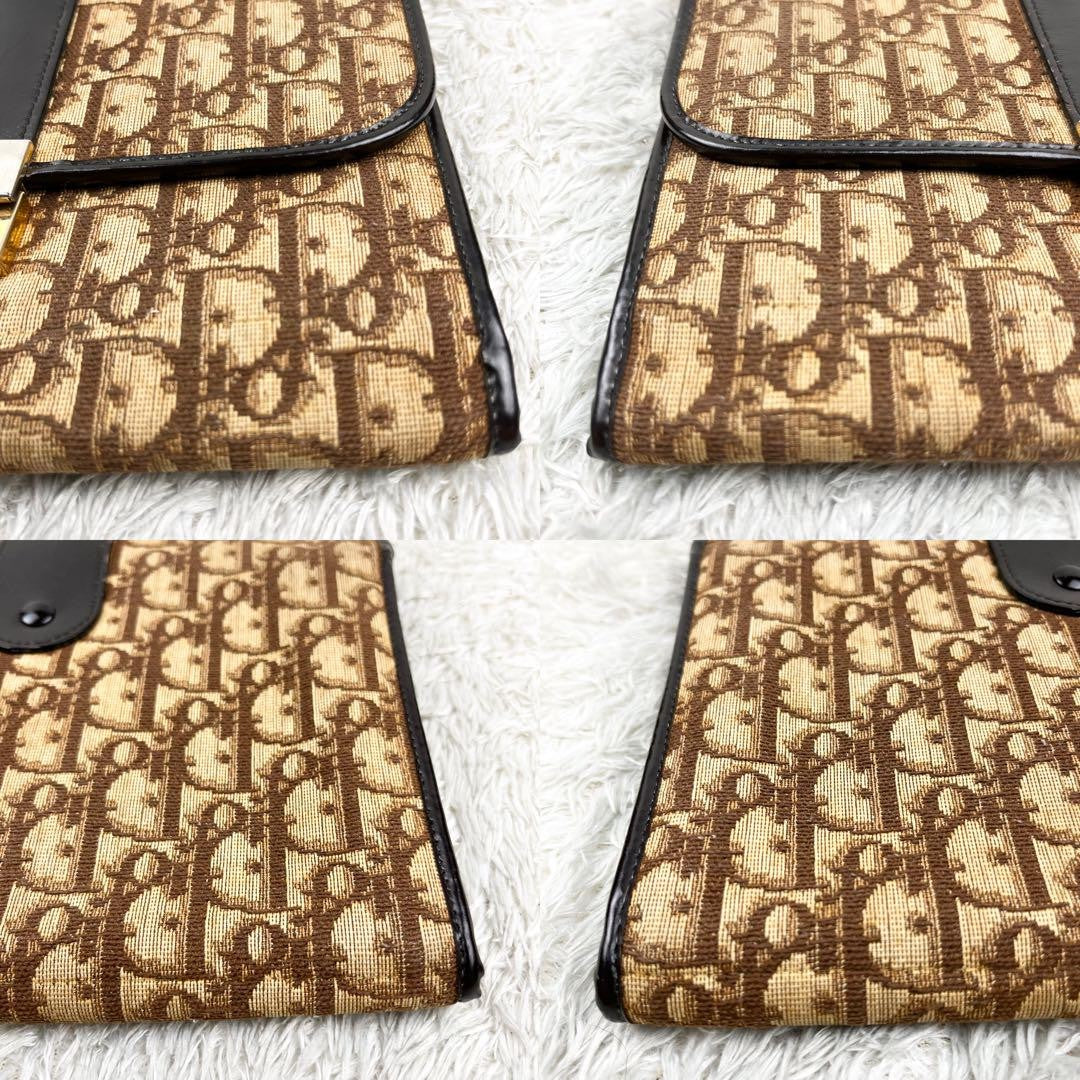 Christian Dior Clutch Bag Second Bag Trotter Canvas Leather Beige Dark Brown