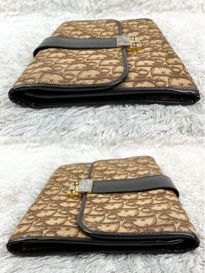 Christian Dior Clutch Bag Second Bag Trotter Canvas Leather Beige Dark Brown