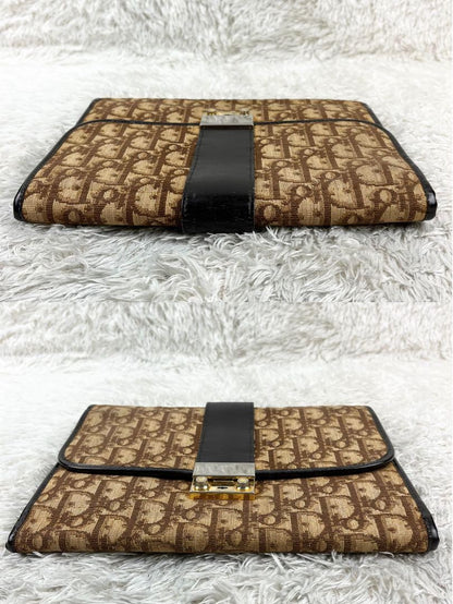 Christian Dior Clutch Bag Second Bag Trotter Canvas Leather Beige Dark Brown