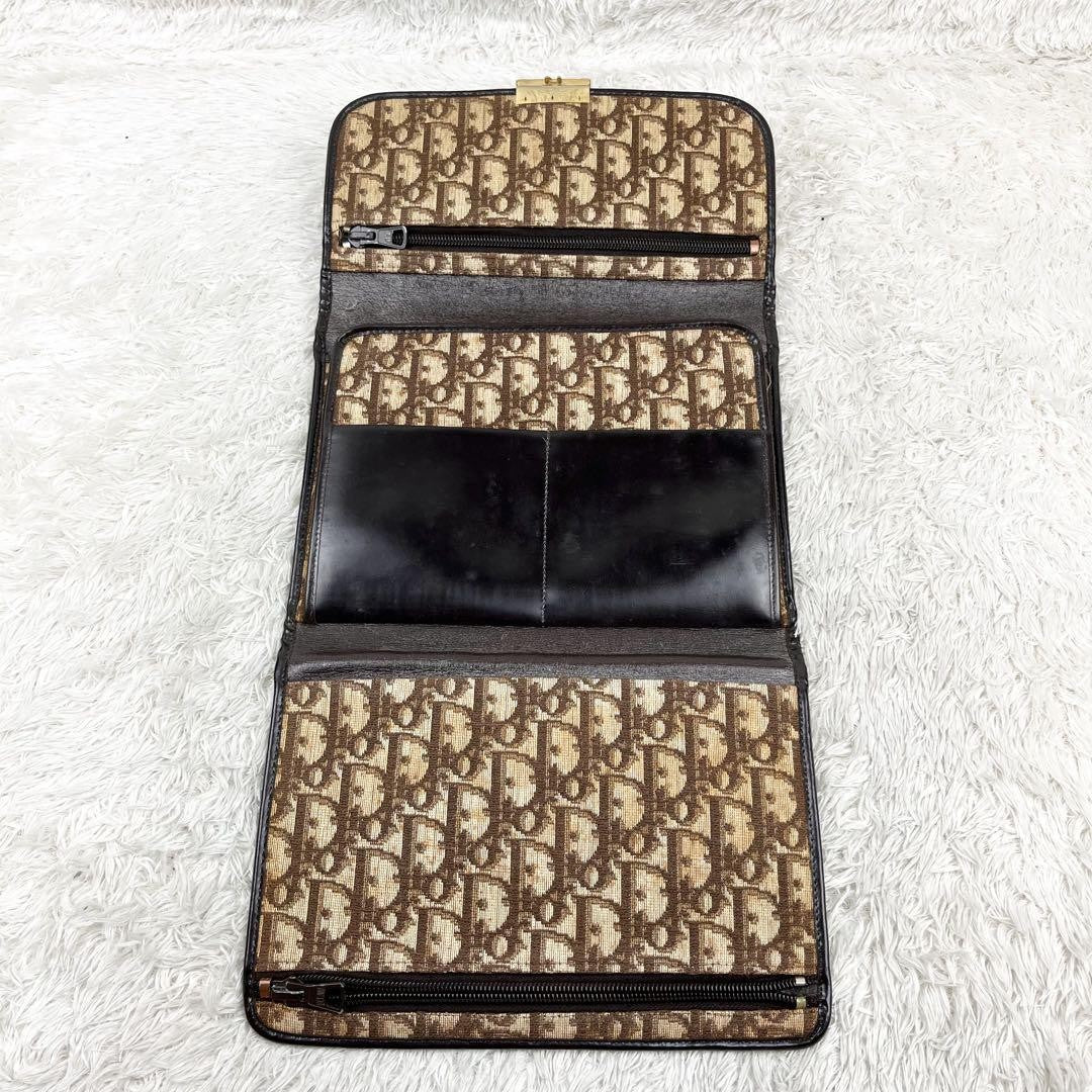 Christian Dior Clutch Bag Second Bag Trotter Canvas Leather Beige Dark Brown