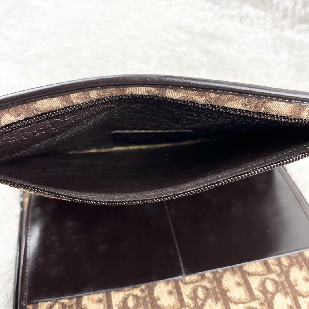 Christian Dior Clutch Bag Second Bag Trotter Canvas Leather Beige Dark Brown