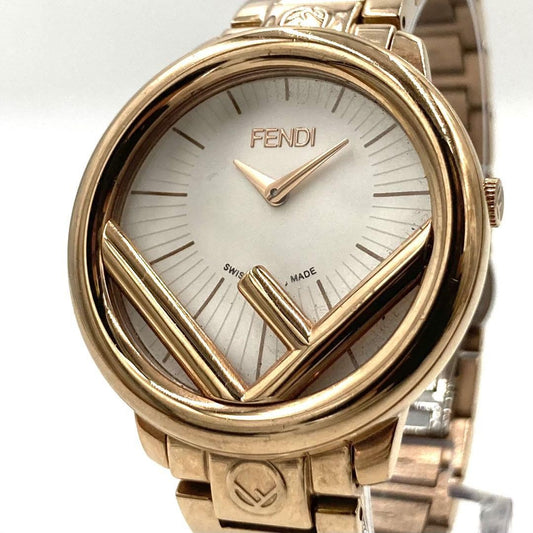 FENDI 71000M Quartz Watch Wristwatch F Logo Champagne Gold Women's Authentic