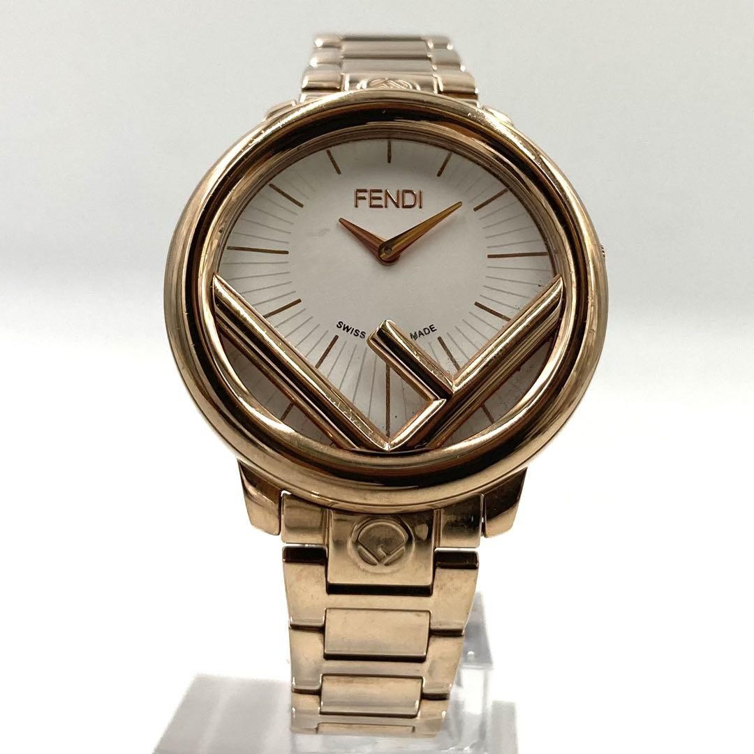FENDI 71000M Quartz Watch Wristwatch F Logo Champagne Gold Women's Authentic