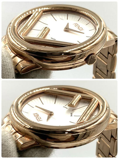 FENDI 71000M Quartz Watch Wristwatch F Logo Champagne Gold Women's Authentic