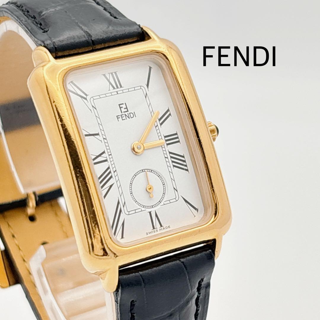 FENDI 550J Quartz Watch Wristwatch FF Logo Gold White Black Women's Authentic