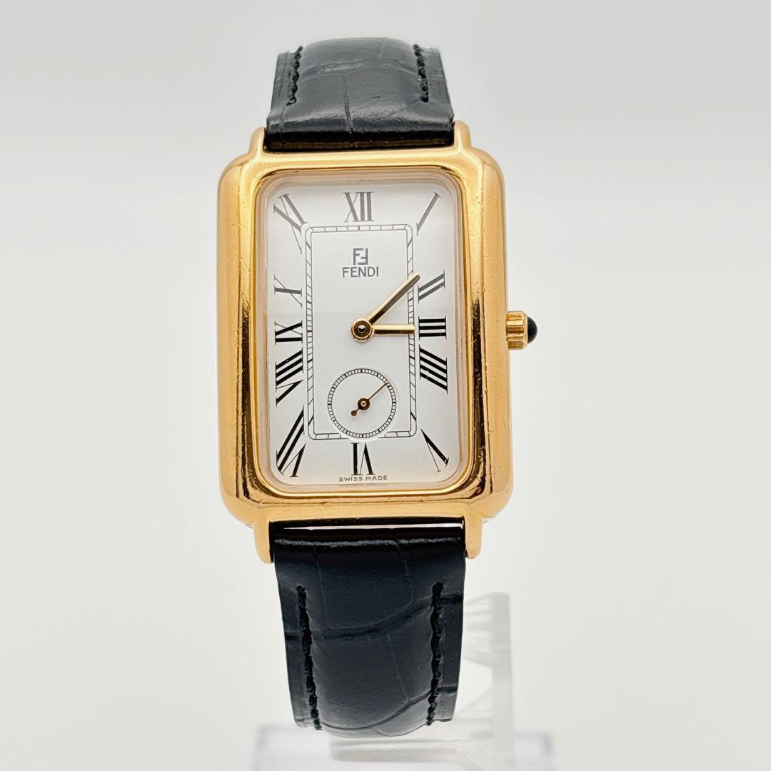 FENDI 550J Quartz Watch Wristwatch FF Logo Gold White Black Women's Authentic