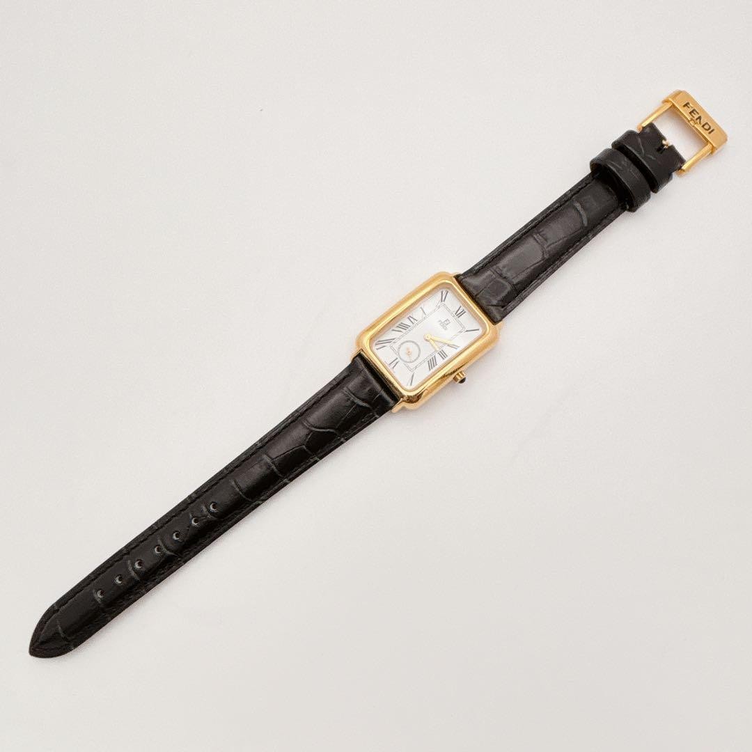 FENDI 550J Quartz Watch Wristwatch FF Logo Gold White Black Women's Authentic