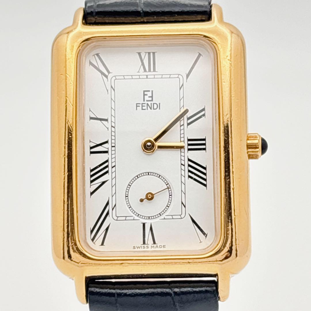 FENDI 550J Quartz Watch Wristwatch FF Logo Gold White Black Women's Authentic