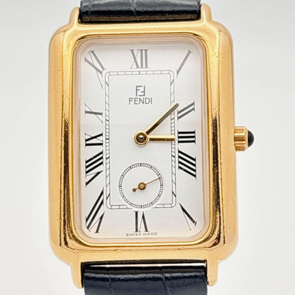FENDI 550J Quartz Watch Wristwatch FF Logo Gold White Black Women's Authentic