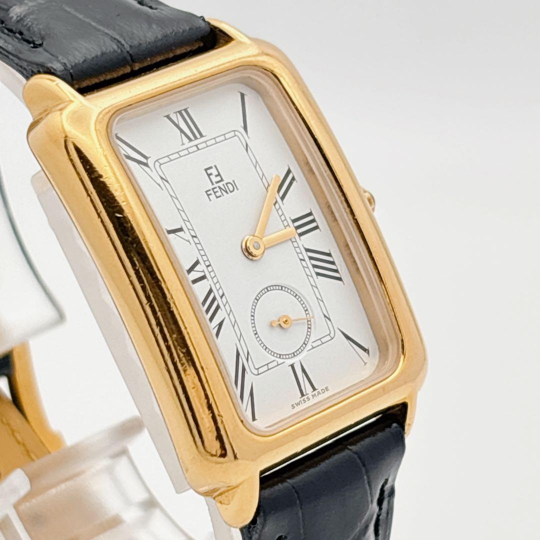 FENDI 550J Quartz Watch Wristwatch FF Logo Gold White Black Women's Authentic