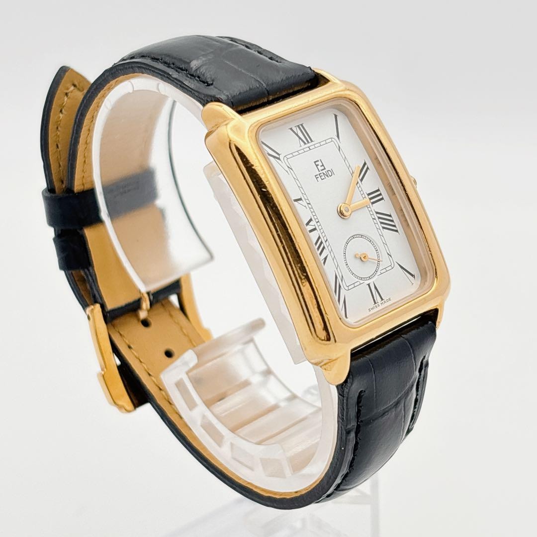 FENDI 550J Quartz Watch Wristwatch FF Logo Gold White Black Women's Authentic