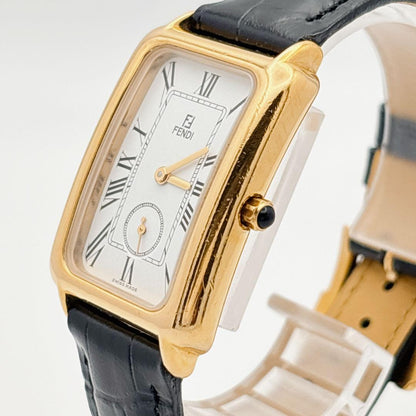 FENDI 550J Quartz Watch Wristwatch FF Logo Gold White Black Women's Authentic