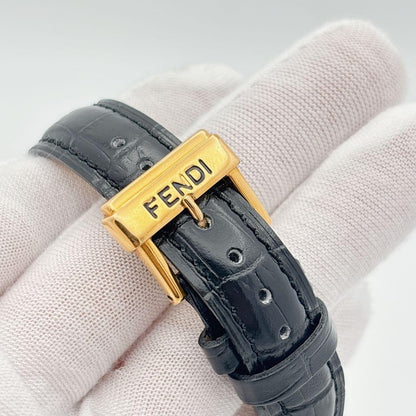 FENDI 550J Quartz Watch Wristwatch FF Logo Gold White Black Women's Authentic