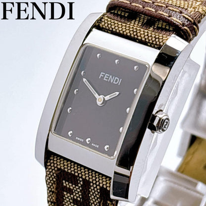 FENDI 7000L Quartz Watch Wristwatch FF Zucca Logo Black Silver Women's Authentic