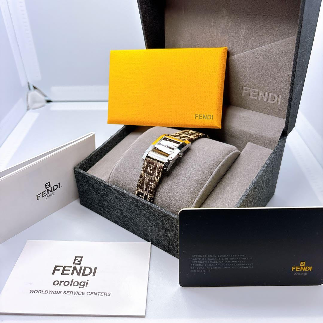 FENDI 7000L Quartz Watch Wristwatch FF Zucca Logo Black Silver Women's Authentic