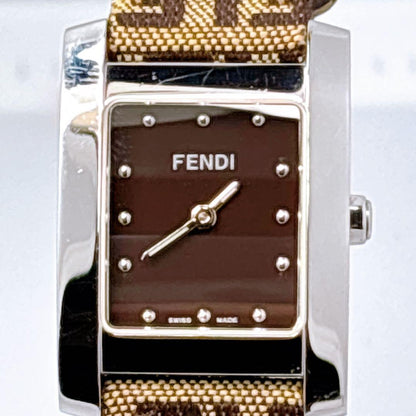 FENDI 7000L Quartz Watch Wristwatch FF Zucca Logo Black Silver Women's Authentic